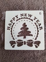 Kerstboom met happy new year, sjabloon, stencil, kaarten maken, scrapbooking, 15 x 15 cm