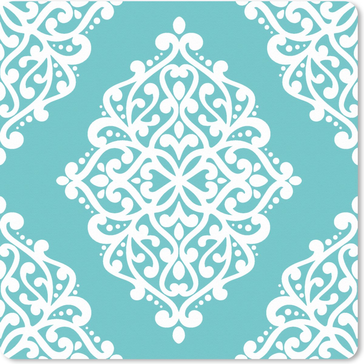 Muismat XXL 50x50 cm - Bureau onderlegger - Bureau mat Bloemen - Wit - Blauw - Vintage - Patronen - Bureaumat - Gaming mousepad xl - Bureaulegger groot - Computer deskmat