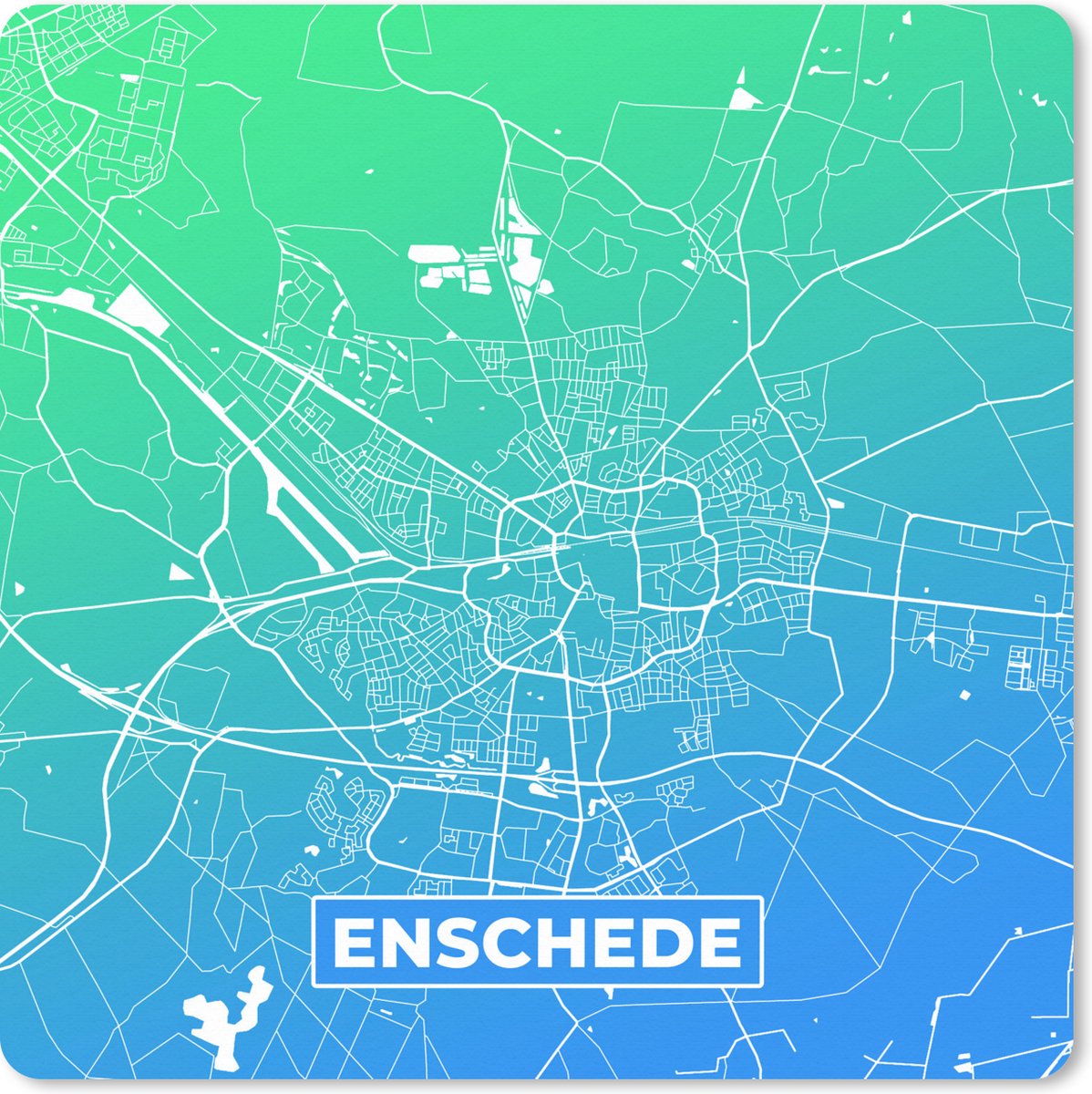 Muismat XXL 50x50 cm - Bureau onderlegger - Bureau mat Stadskaart - Enschede - Blauw - Groen - Bureaumat - Gaming mousepad xl - Bureaulegger groot - Computer deskmat