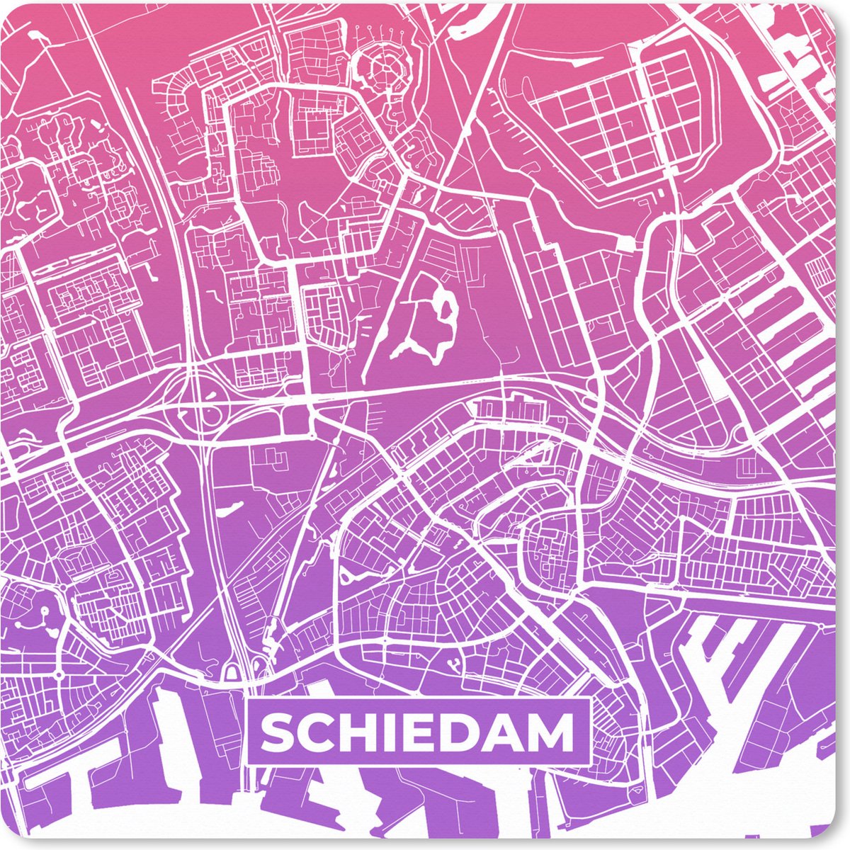 Muismat XXL 50x50 cm - Bureau onderlegger - Bureau mat Stadskaart - Schiedam - Paars - Nederland - Bureaumat - Gaming mousepad xl - Bureaulegger groot - Computer deskmat