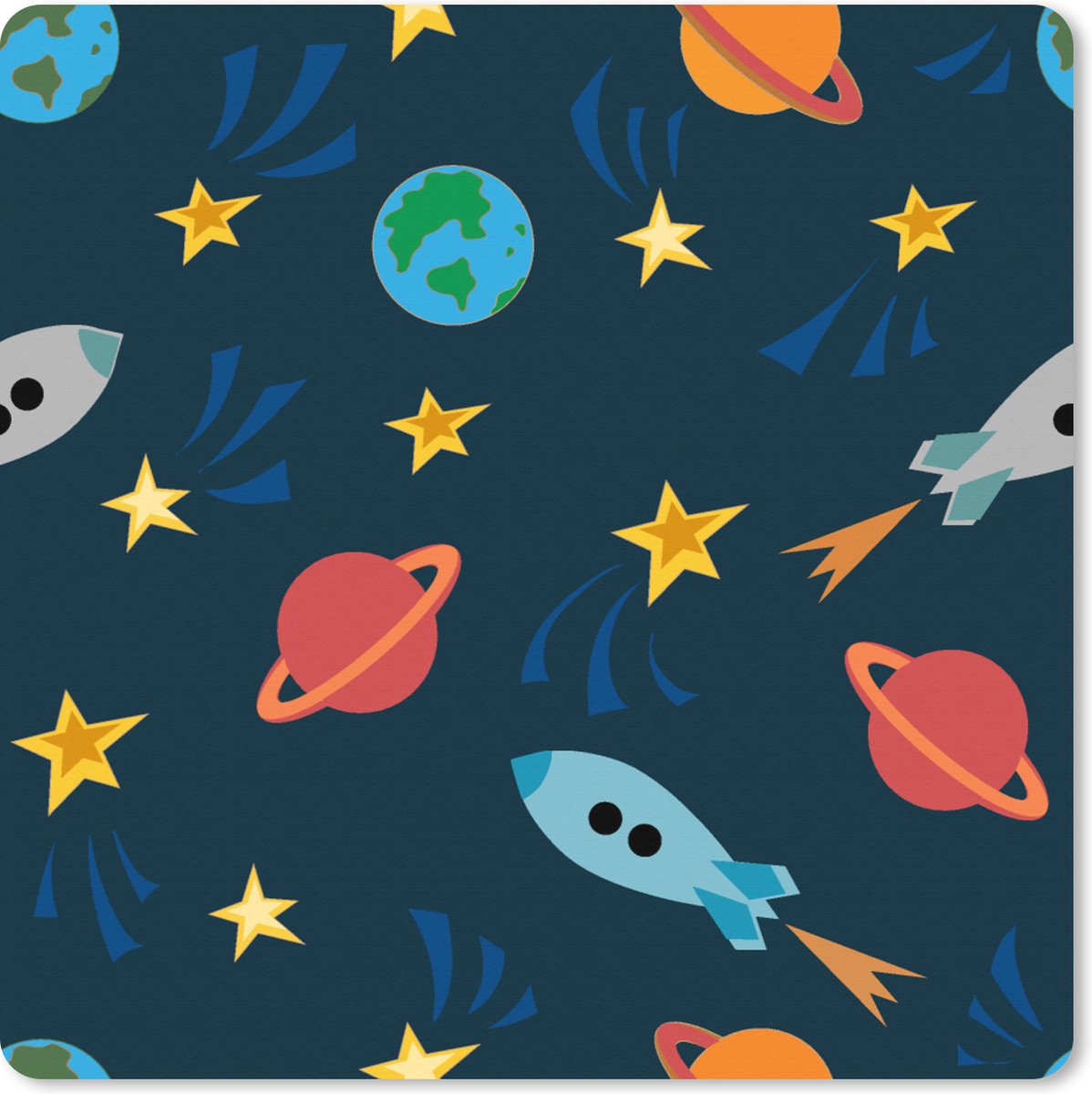 Muismat XXL 50x50 cm - Bureau onderlegger - Bureau mat Patronen - Aarde - Ruimte - Raket - Jongens - Kinderen - Jongetje - Kids - Bureaumat - Gaming mousepad xl - Bureaulegger groot - Computer deskmat