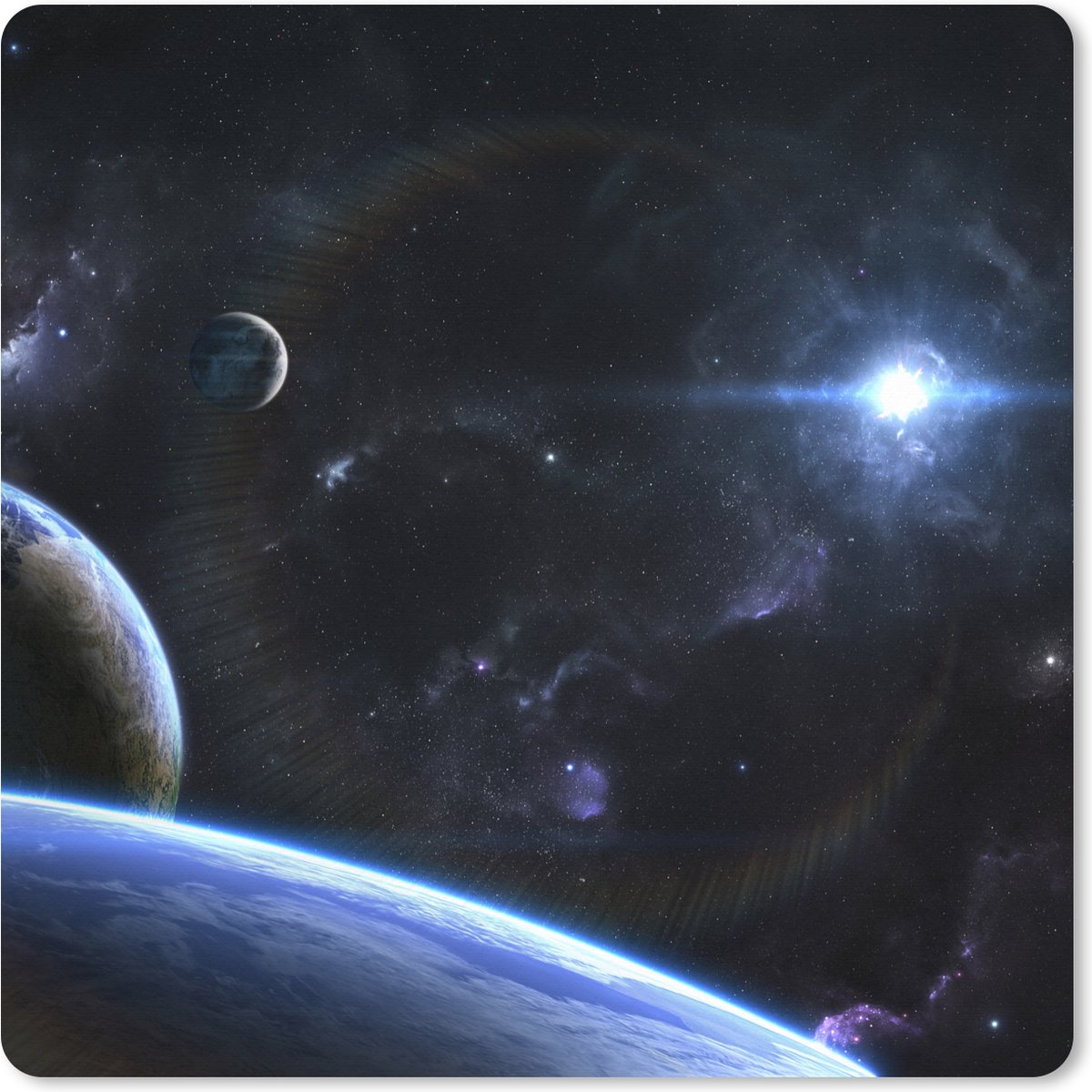 Muismat XXL 80x80 cm - Bureau onderlegger - Bureau mat Planeten met een ster - Bureaumat - Gaming mousepad xl - Bureaulegger groot - Computer deskmat