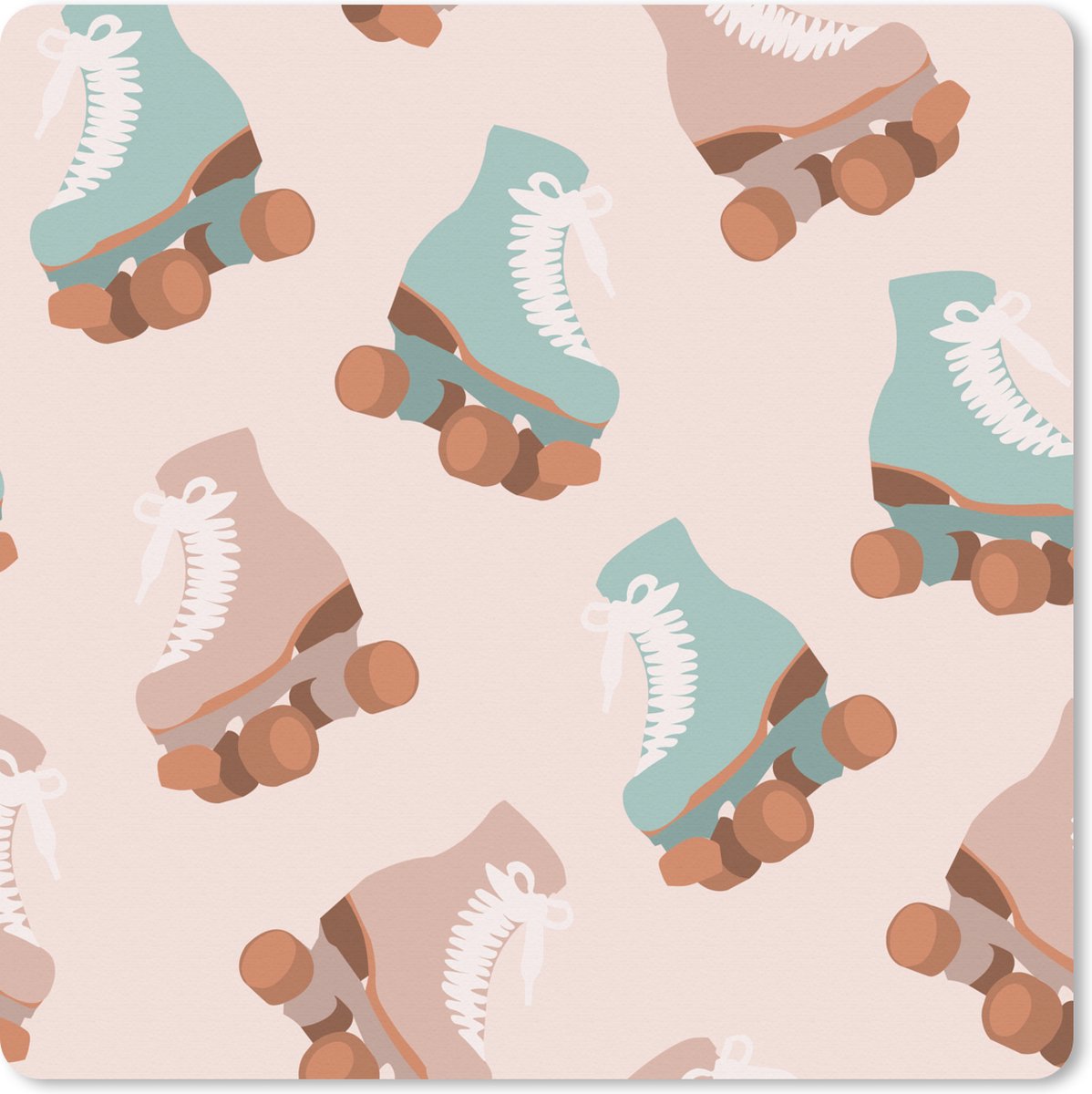 Muismat XXL 60x60 cm - Bureau onderlegger - Bureau mat Zomer - Rolschaatsen - Blauw - Roze - Bureaumat - Gaming mousepad xl - Bureaulegger groot - Computer deskmat