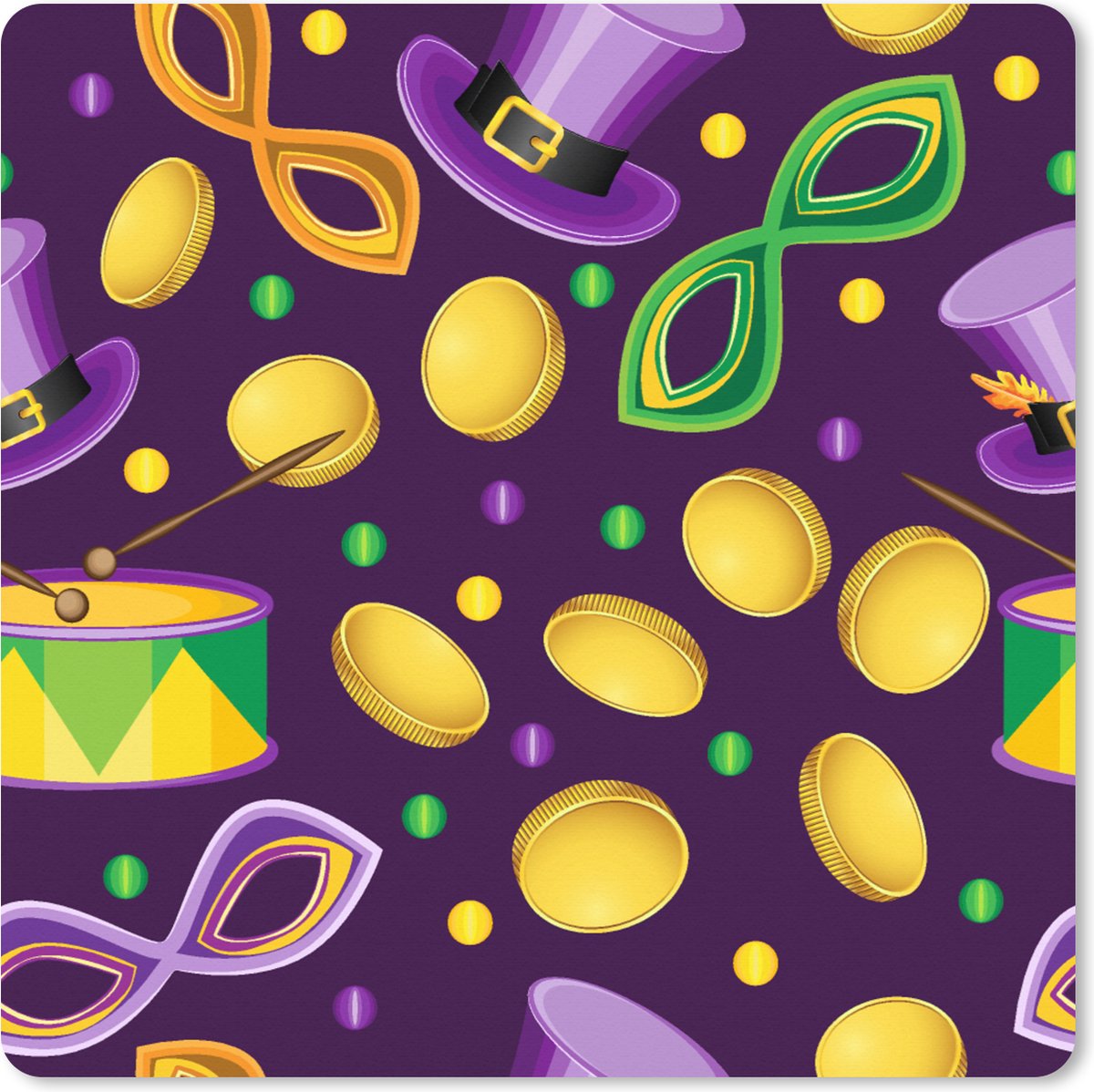 Muismat XXL 80x80 cm - Bureau onderlegger - Bureau mat Carnaval - Feest - Paars - Patronen - Bureaumat - Gaming mousepad xl - Bureaulegger groot - Computer deskmat