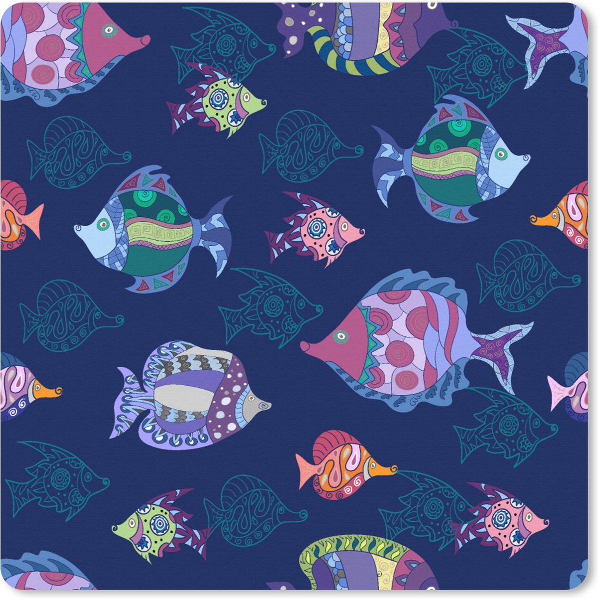 Muismat XXL 80x80 cm - Bureau onderlegger - Bureau mat Vissen - Patronen - Aquarium - Regenboog - Kind - Bureaumat - Gaming mousepad xl - Bureaulegger groot - Computer deskmat