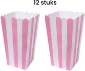 popcorn bakjes - Popcornbak Roze - 12stuks - Popcornbakjes - chipsbakjes - snackbakjes kinderverjaardag - kinderfeestje - stevig papier - karton - 8.5cm breed - 16 cm hoog