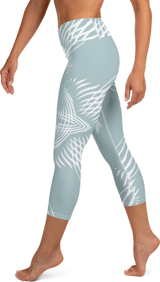 Sportlegging - Capri 3/4 - design Proud Pattern - High Waist - Dry Fit - High Performance - 4way stretch- unieke print - UPF 50+ - Hardloop - Yoga - Fitness - Dans - Pilates - Training - sportbroek - mintgroen wit - maat XS — afbeelding 4