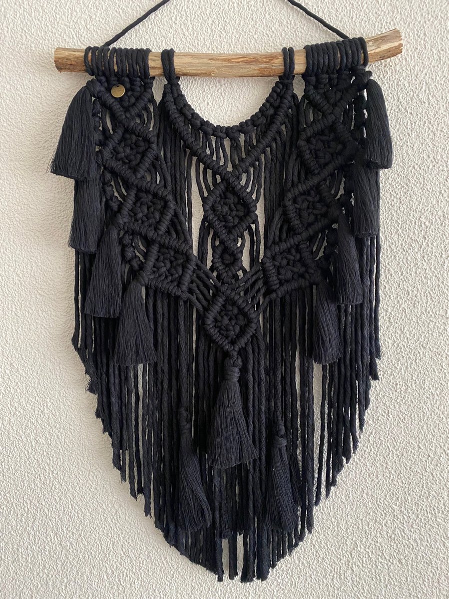 Kupeli - Muurdecoratie - macramey - macramé - handgemaakt - knopen - touw - wanddecoratie, wandkleed - 058 - Zwart