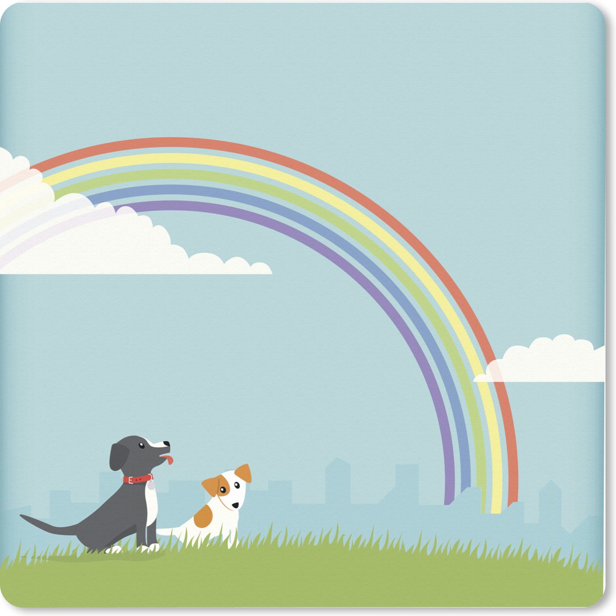 Muismat XXL 60x60 cm - Bureau onderlegger - Bureau mat Een illustratie van twee hondjes onder een regenboog - Bureaumat - Gaming mousepad xl - Bureaulegger groot - Computer deskmat