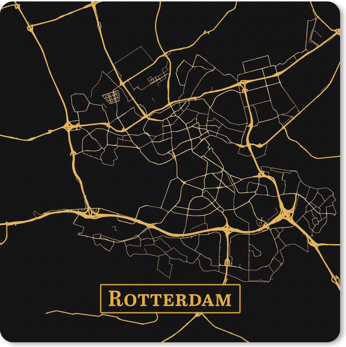 Muismat XXL 60x60 cm - Bureau onderlegger - Bureau mat Kaart - Rotterdam - Zwart - Goud - Bureaumat - Gaming mousepad xl - Bureaulegger groot - Computer deskmat