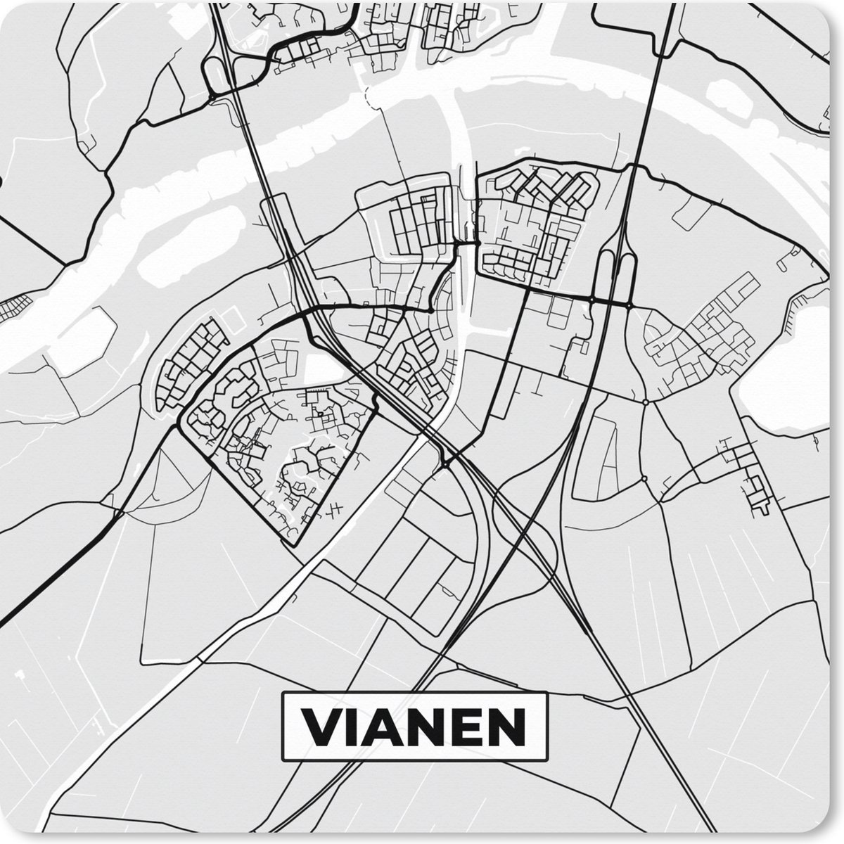 Muismat XXL 60x60 cm - Bureau onderlegger - Bureau mat Stadskaart - Vianen - Grijs - Wit - Bureaumat - Gaming mousepad xl - Bureaulegger groot - Computer deskmat
