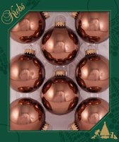 Krebs Kerstballen - 8 stuks - acacia bruin - glas - 7 cm