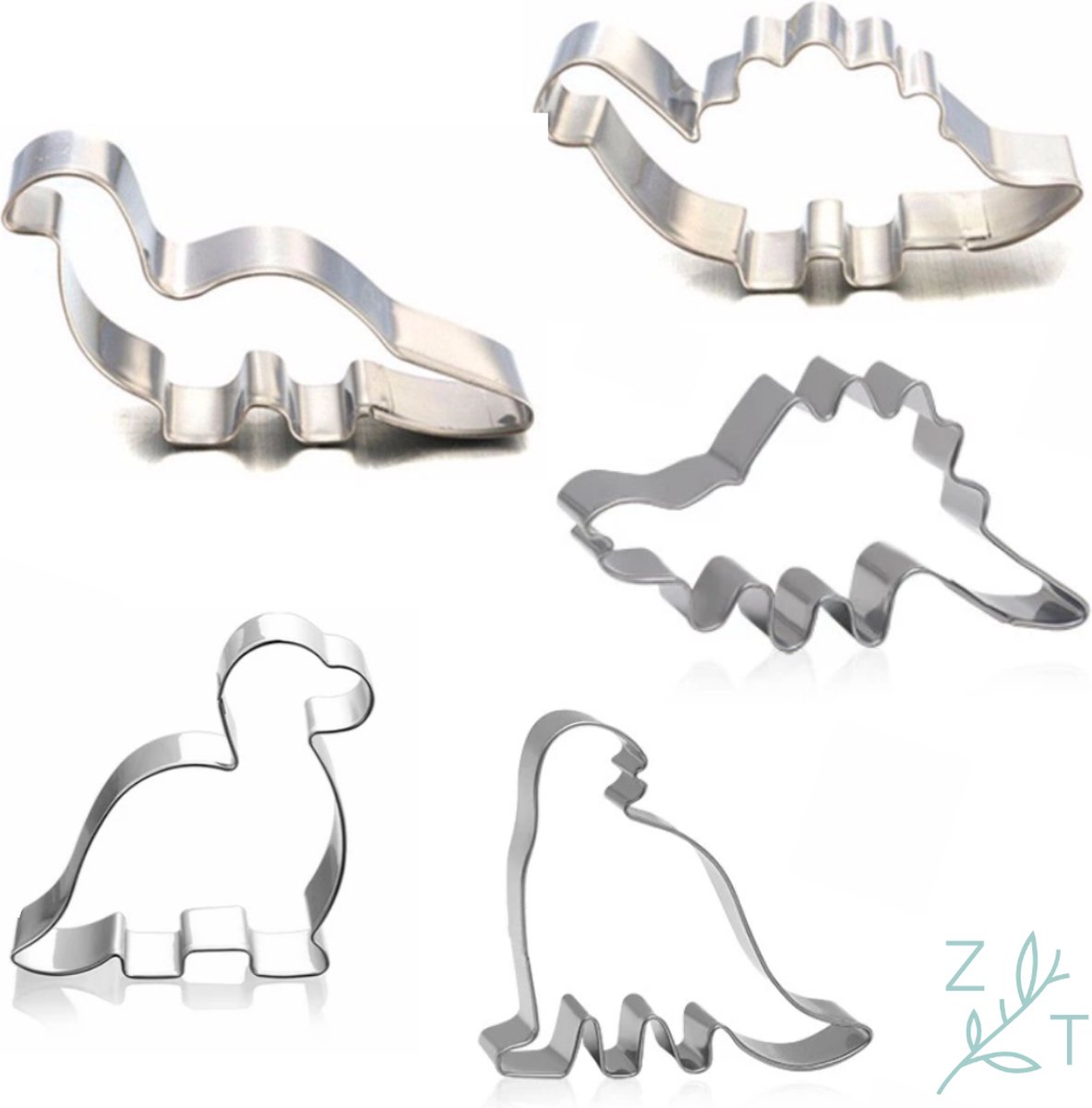 ZijTak - Uitsteekvorm set - 5 stuks - Dinosaurus - Dino's - Cookie cutter - RVS - Roestvrij staal - Stainless steel