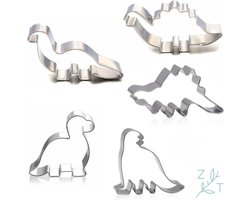 ZijTak - Uitsteekvorm set - Uitsteker - Cookie cutter - Koekjes - Deeg - Fondant voor Cake - Kinderbrooduitsnijders - Gebak - Brood - Toast - Groenten - Fruit - 5 stuks - Dinosaurus - Dino's - Cookie cutter - RVS - Roestvrij staal - Stainless steel