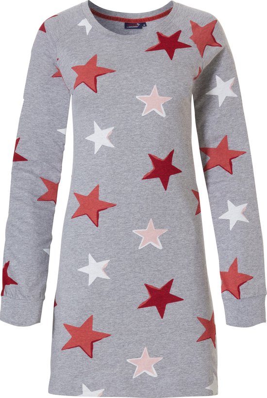 Rebelle - Colourful Star - Nachthemd - Grijs/Rood - Maat 38