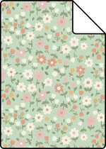 Echantillon ESTAhome papier peint fleurs vert, rose terre cuite et blanc - 139470 - 26,5 x 21 cm