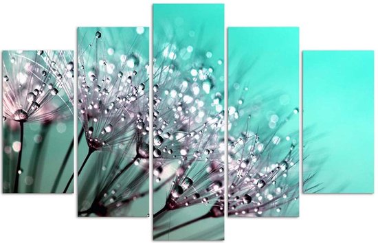 Trend24 - Canvas Schilderij - Turquoise Blossoms - Vijfluik - Bloemen - 100x70x2 cm - Groen