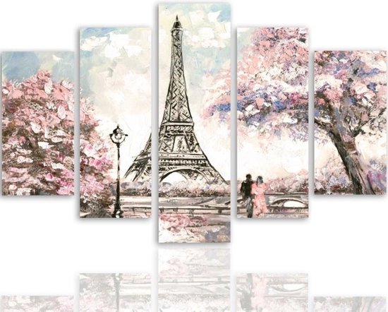 Trend24 - Canvas Schilderij - Lente In Parijs - Vijfluik - Steden - 200x100x2 cm - Roze
