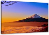 Trend24 - Canvas Schilderij - Mount Fuji Badend In Zonlicht - Schilderijen - Landschappen - 120x80x2 cm - Blauw