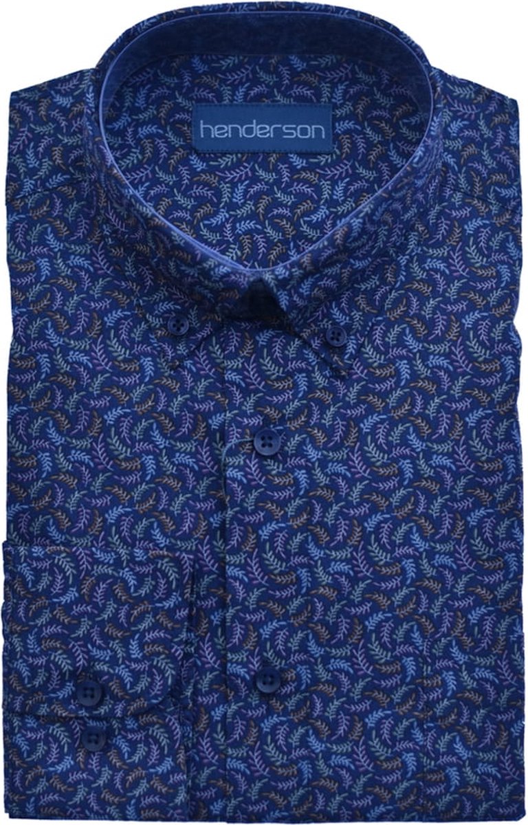 GCM 5725 heren blouse blauw/olijf/bruin print, borstzak, lange mouwen - maat L