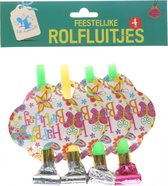 Rolfluitjes happy birthday | 4 stuks | Kinderfeestje | Kinderverjaardag | Vlinders | Uitdeel cadeautje | Trakteren | Traktatie