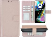 Motorola Moto G82 Hoesje - Bookcase - Pu Leder Wallet Book Case Rose Goud Cover