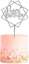 Cake Topper Happy Birthday Versiering Taarttopper Decoratie Zilver Verjaardag Versiering Feest Versiering – 1 Stuk