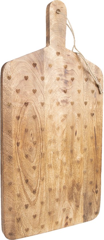 Clayre & Eef Decoratie snijplank 25x50x2 cm Bruin Hout Hartjes Borrelplank