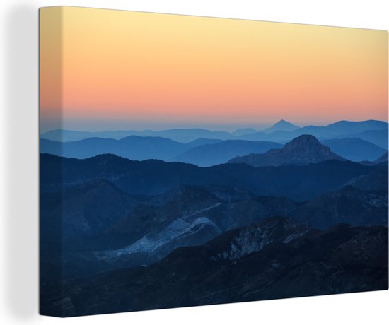 Silhouettes de montagnes au lever du soleil 30x20 cm - petit - Tirage photo sur toile (Décoration murale salon / chambre)