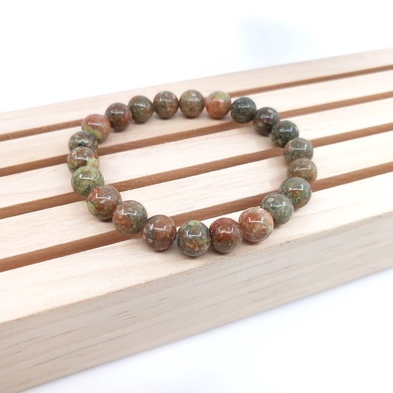 Bixorp Gems Bracelet en Natuursteen de vert Unakite / Unakite - Bracelets de perles en perles de pierres précieuses naturelles - 20 cm
