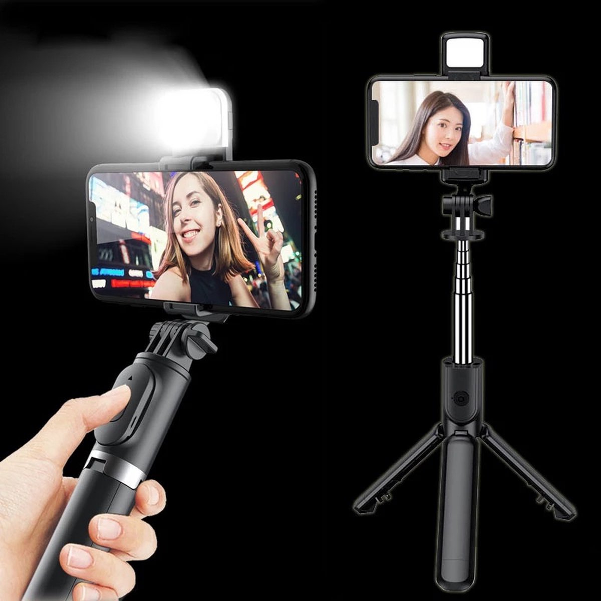 Selfie stick Universeel - Ingebouwde Led - Bluetooth - Tripod