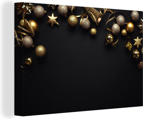 Canvas Schilderij Kerst - Decoratie - Goud - 120x80 cm - Wanddecoratie