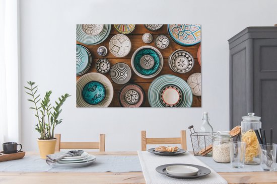 Peinture sur toile 140x90 cm - Décoration murale Image de vaisselle prise d'en haut - Décoration murale salon - Décoration chambre - Accessoires de chambre - Peintures