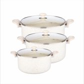 Aurea - Set van 3 kookpannen graniet coating - Met deksel - Crème