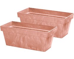 2x stuks beton-look plantenbakken/bloembakken kunststof 59 x 26 x 23 cm terra cotta voor binnen/buiten