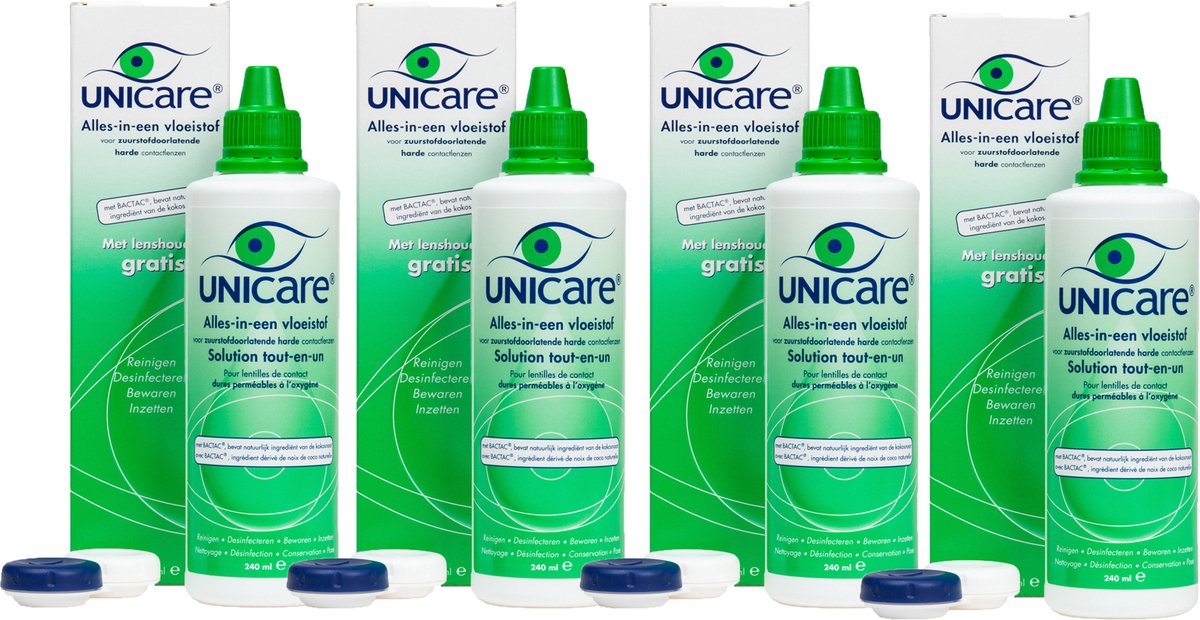 Unicare lenzenvloeistof harde contactlenzen - 4 x 240 ml - incl. 4 lenzendoosjes - voordeelverpakking