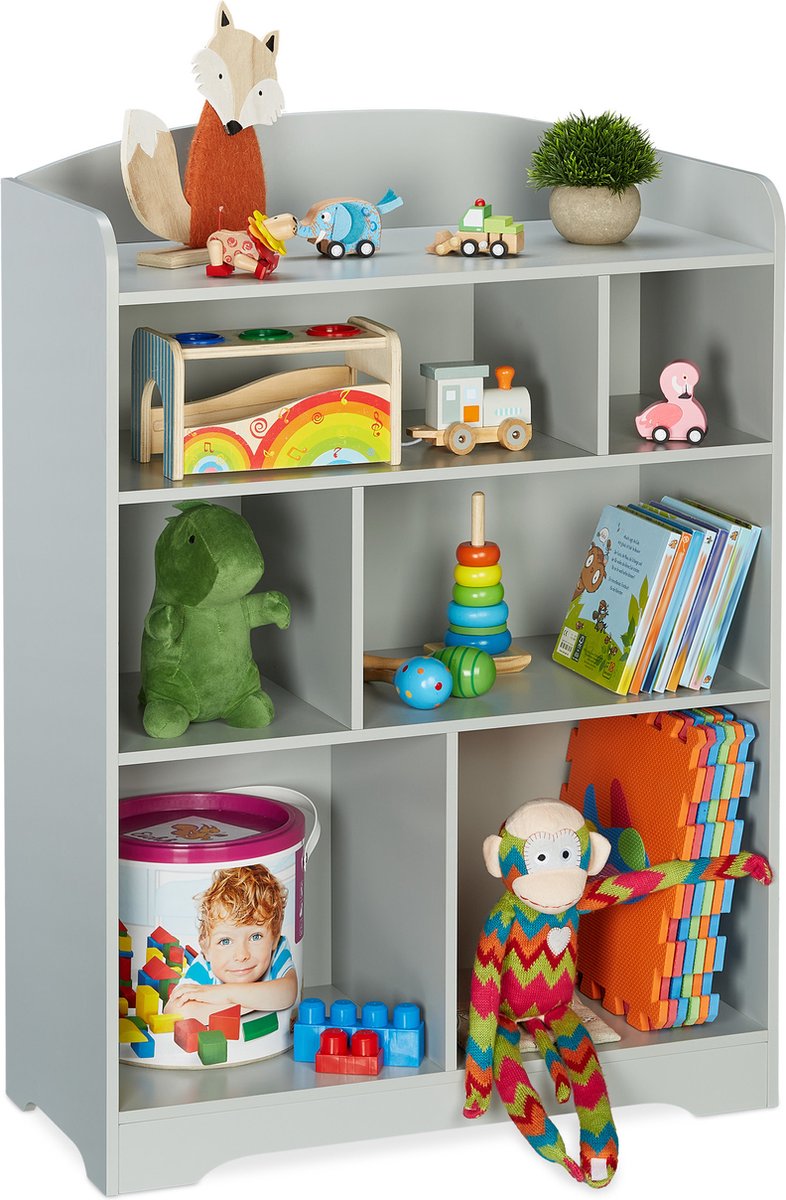 Relaxdays kinderkast tipi, 4 vakken, kinderboekenkast, H x B x D