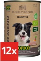 12x Biofood Organic Kalkoen Menu Blik - Hondenvoer - 400g