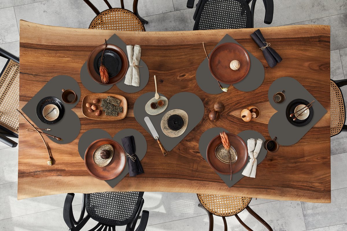 Onderleggers - Placemats - Placemats hartje - Grijs - Kleuren - Effen - 8 stuks