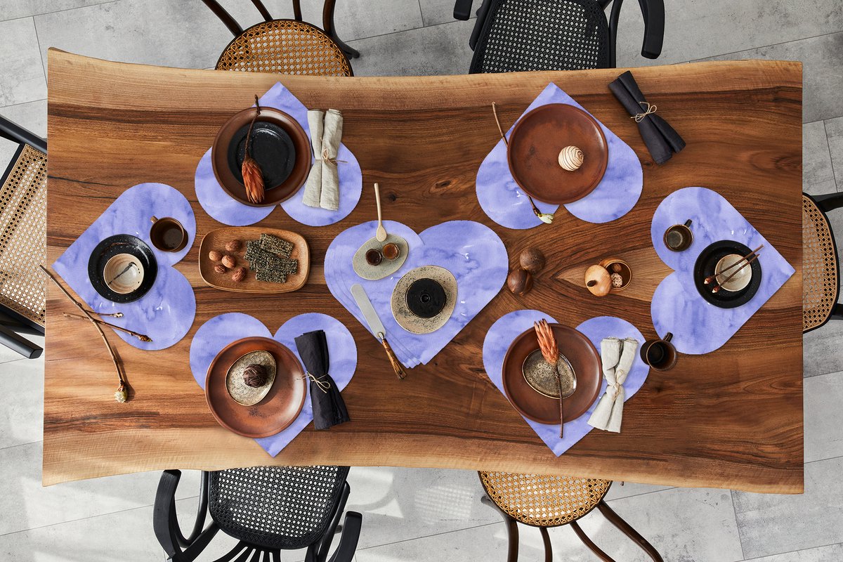 Onderleggers - Placemats - Placemats hartje - Patroon - Paars - Waterverf - Marmer print - 10 stuks
