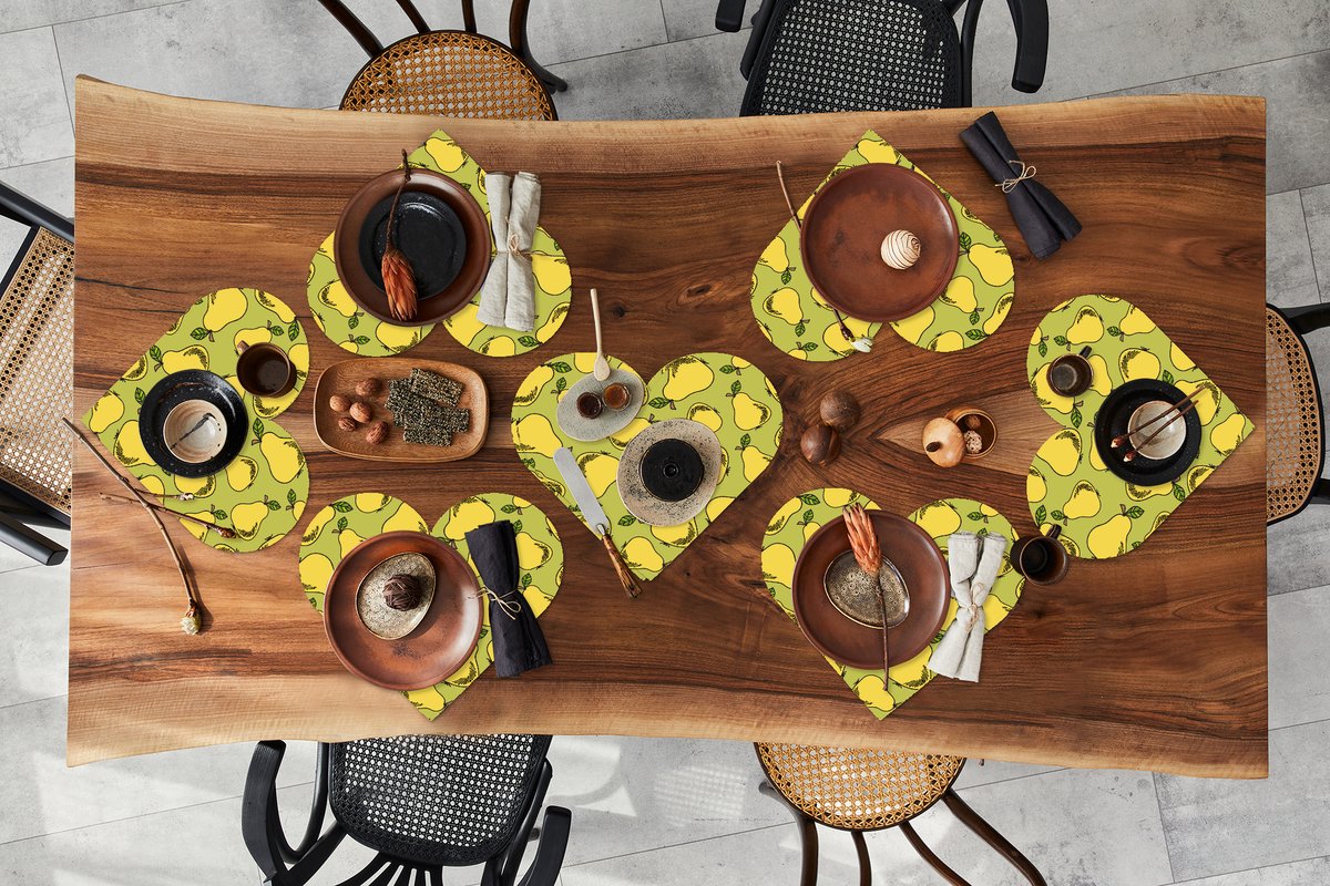Onderleggers - Placemats - Placemats hartje - Peer - Fruit - Vintage - Patronen - 8 stuks