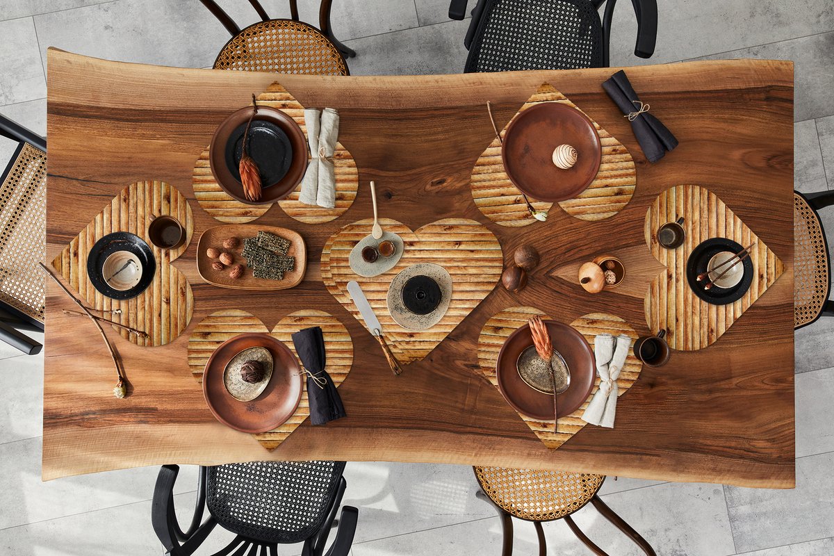 Onderleggers - Placemats - Placemats hartje - Planken - Hout - Vintage - 10 stuks
