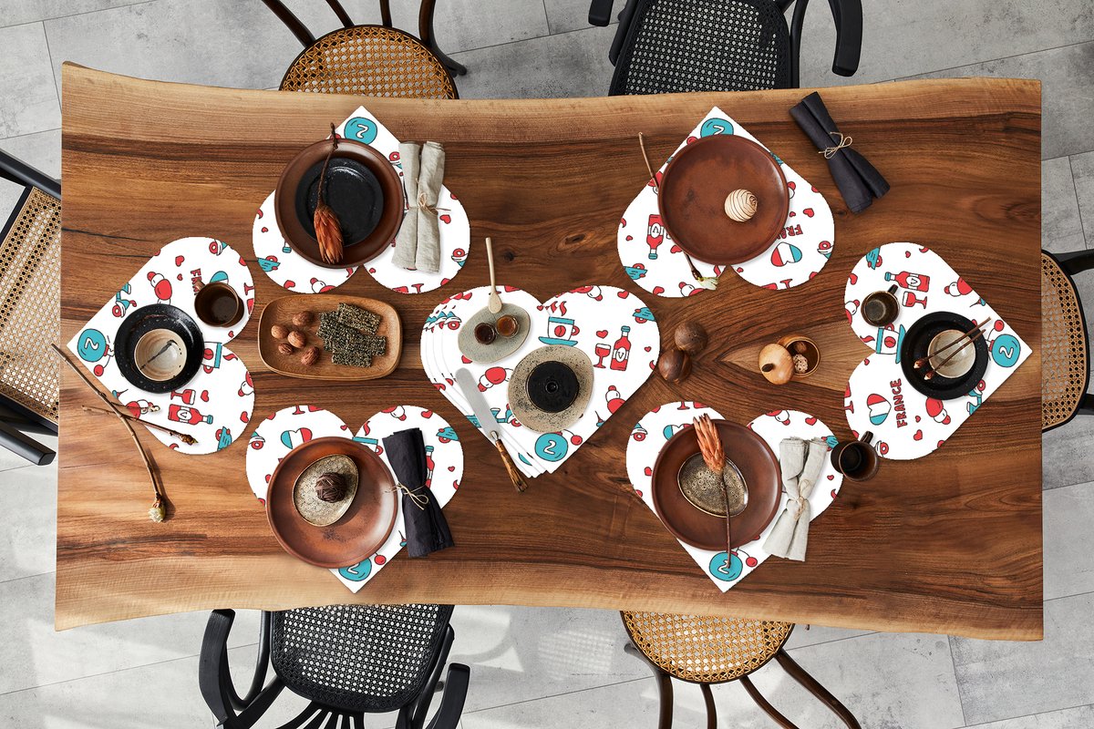 Onderleggers - Placemats - Placemats hartje - Patroon - Frankrijk - Vlag - 10 stuks