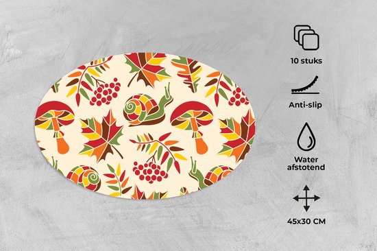 Napperons ovales - Sous-verres - Sets de table ovales - Automne - Escargots - Motif - 10 pièces