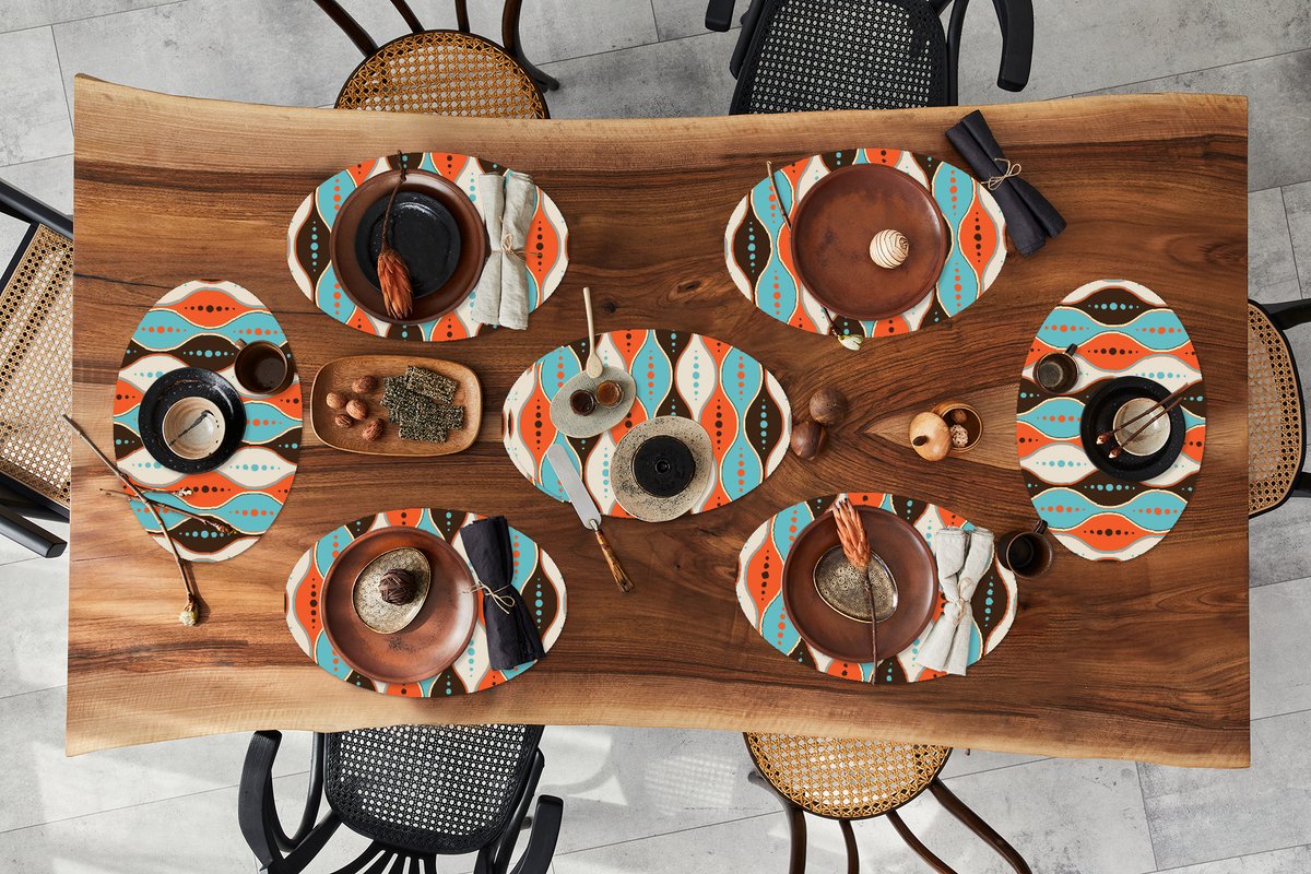 Placemats ovaal - Onderleggers - Ovale placemats - Retro - Cirkel - Design - 8 stuks