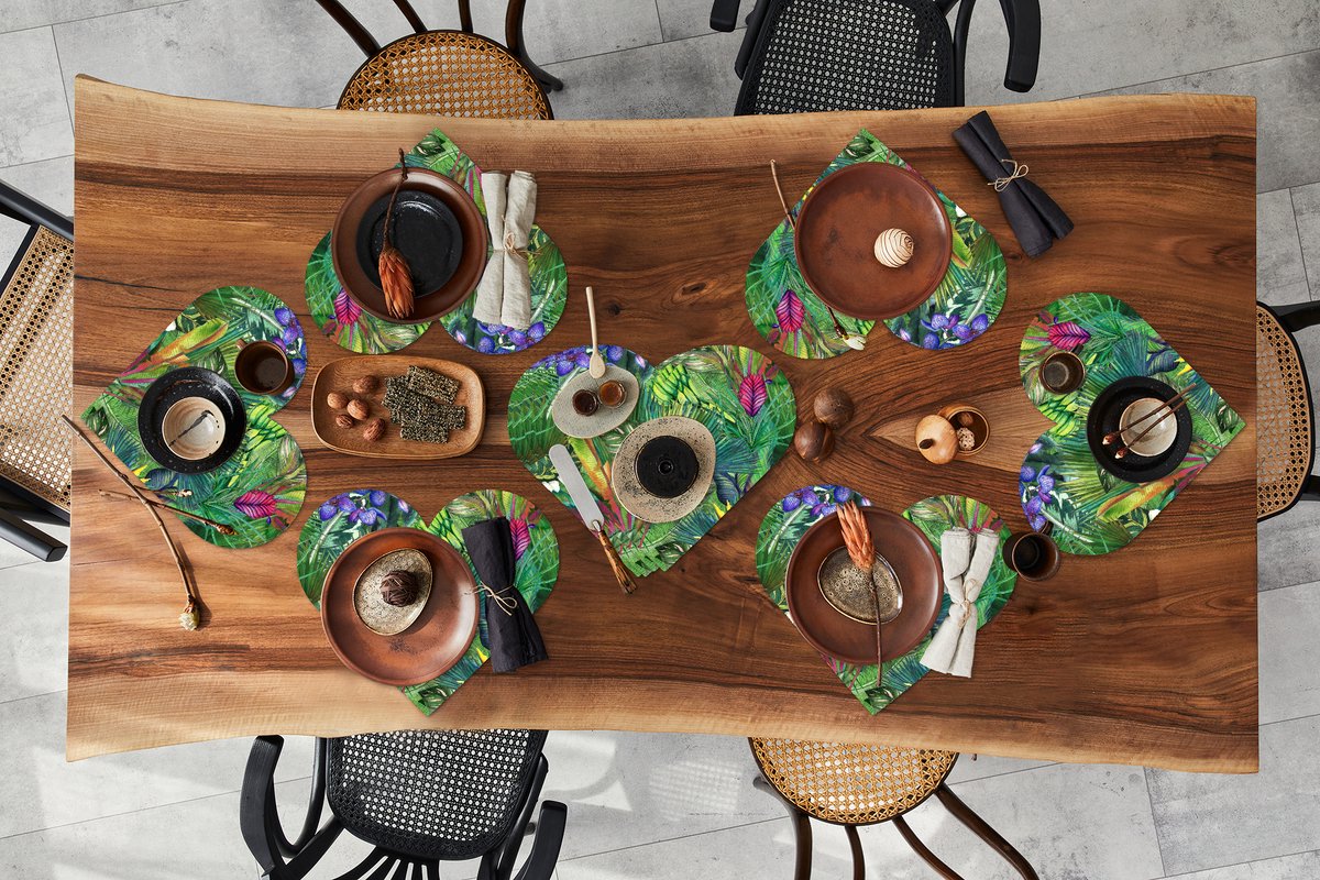 Onderleggers - Placemats - Placemats hartje - Regenboog - Flora - Jungle - Patronen - 10 stuks
