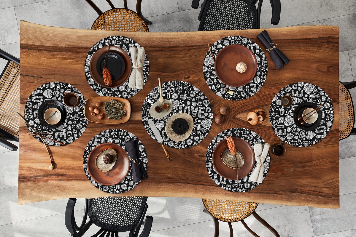 Ronde placemats - Onderlegger - Placemats rond - Liefde - Patroon - Zwart - Wit - 10 stuks