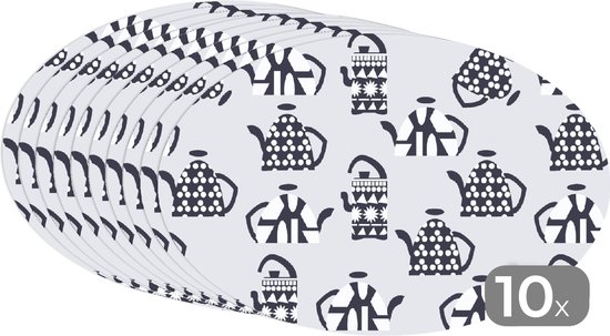Napperons ovales - Sets de table - Sets de table ovales - Théière - Motifs - Thee - 10 pièces