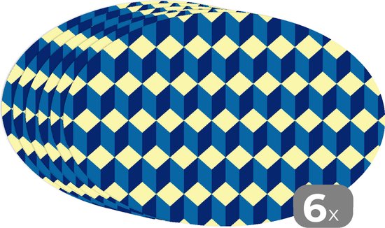 Placemats ovaal - Onderleggers - Ovale placemats - Cube - Kubus - Patronen - 6 stuks