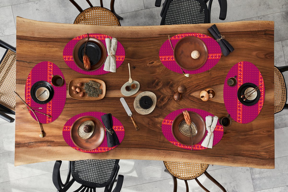 Placemats ovaal - Onderleggers - Ovale placemats - Olifant - Design - Roze - 6 stuks